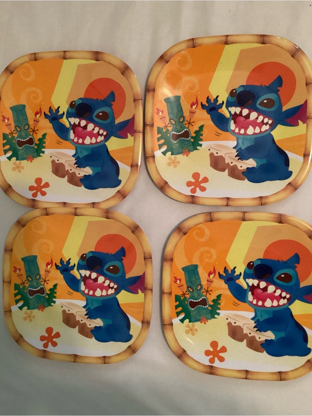 Disney Store Stitch Set of 4 Children’s Melamine 8.5” Dinner Plates